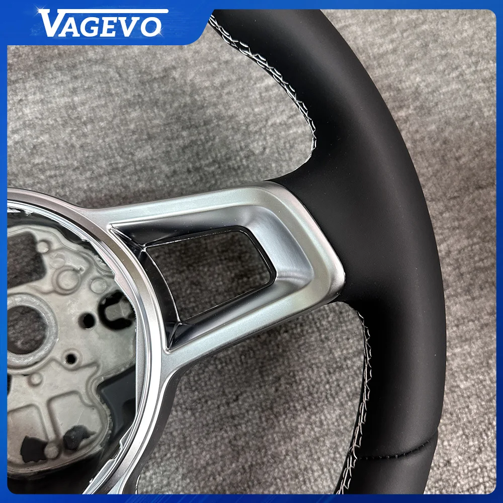 Фото Руль с полой рамкой и белой строчкой из натуральной кожи для VW Golf 7 MK7 GTI, запчасти для тюнинга №5