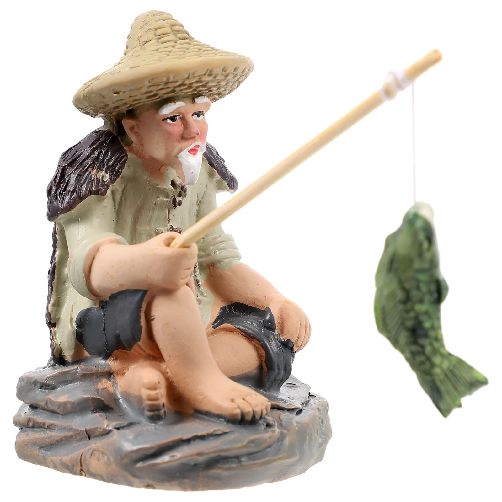 

Puppet Desktop Ornament Lovely Fisherman Sculpture Tank Decorations Vintage Home