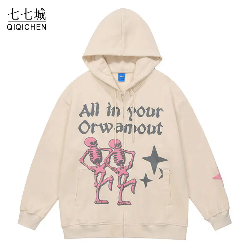 

Men Sweatshirts Zip Up Hoodie Oversized Skeleton Korean Fashion Graphic Cardigan Jackets Gothic Streetwear Harajuku Y2k Clothes