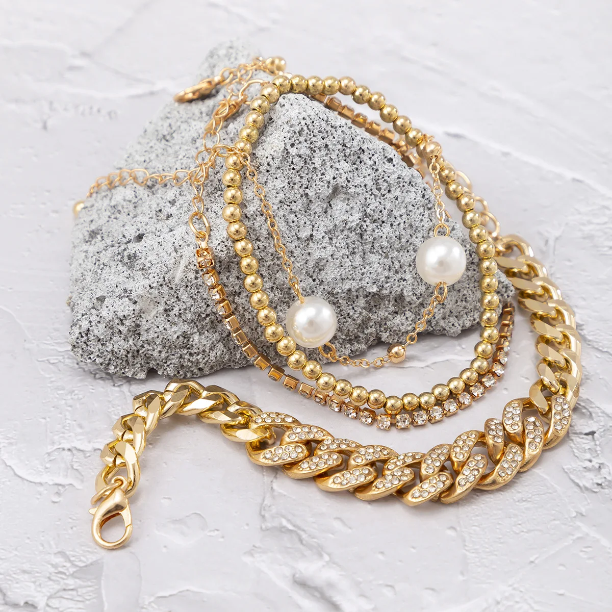 

Fashion Punk Bracelets & Bangles For Women Girls Pearl Chain Bracelets Set Boho Gold Crystals Charm Jewelry Accessories Gifts