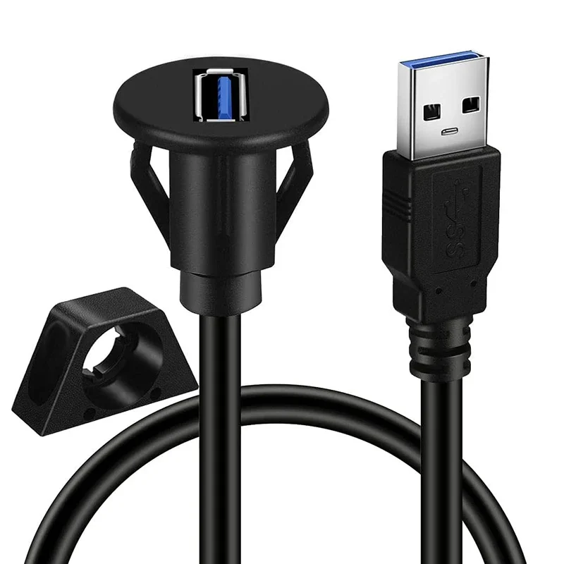 Фото USB 2.0 3.0 с маленьким отверстием, удлинительный кабель для крепления на панели заподлицо с пряжкой для автомобиля, грузовика, лодки, мотоцикла, приборной панели №4
