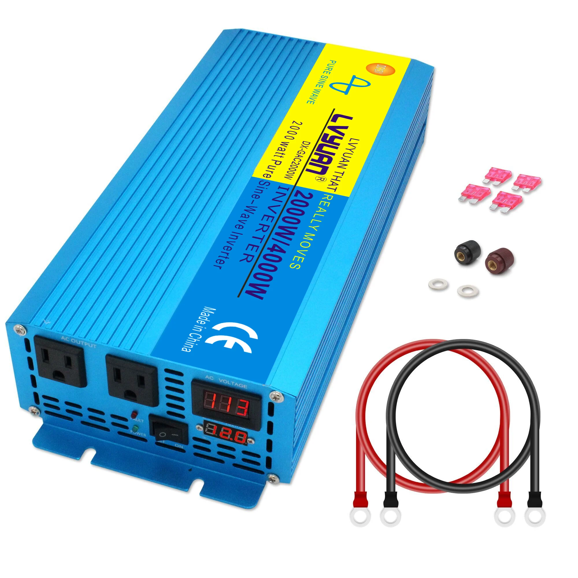 $129.99 PURE SINE WAVE inverter 2000W/4000W DC 12V/24V To AC 110V 100V LED Digital Display Voltage Converter US socket Auto Accessories