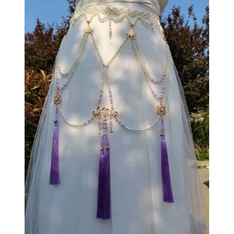 

Long Tassel Pearl Waist Chain Original Tang Dynasty Chinese Retro Hanfu Accessories Antique Waist Accessories For Women
