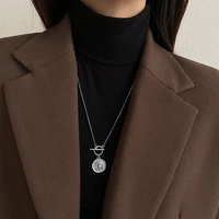 new silver human head coin round pendant necklace vintage boho ot buckle minimalism accessories for men bijoux tendance 2022