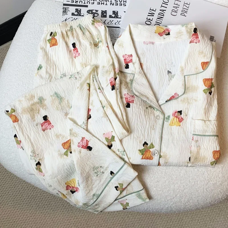 Летний маленький женский комплект Hanfu с принтом новый хлопковый из трех