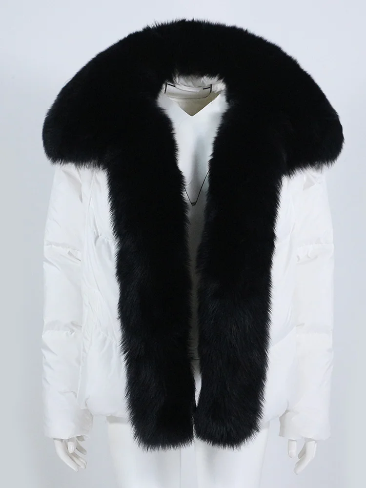 

brand genuine New Fashion 2023 Big Natural Real Fox Fur Collar White Duck Down Jacket Winter Women Warm Loose Coat Thick Luxury