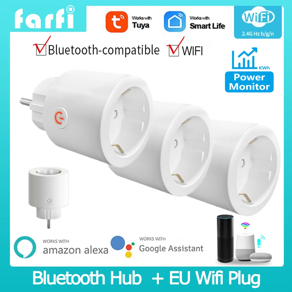 

Tuya EU WiFi Smart Plug Bluetooth Gateway Hub 2in1 Smart Bridge With Power Monitor Timing Socket Works With Alexa Google Home