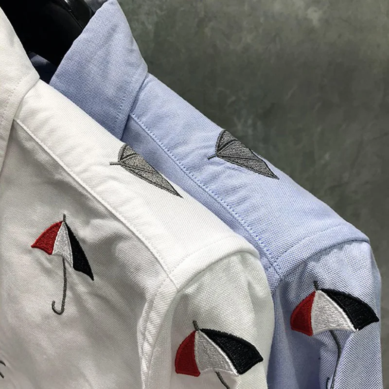 TB THOM Shirt Autunm New Umbrella Embroidery Women Blouses Korean Fashion Style Oxford Cotton Causal Men's Social Shirts
