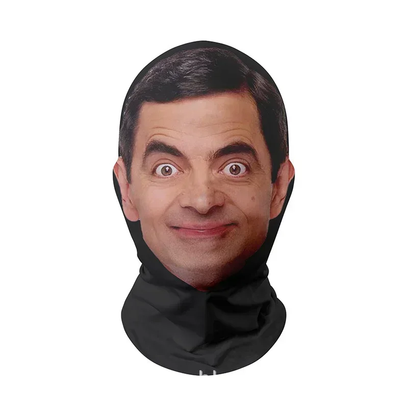 

3D маска Mr. Bean с забавным принтом лица - солнцезащитный платок из ледяного шелка для знаменитого человека, маска на голову для косплея на Хэллоуин