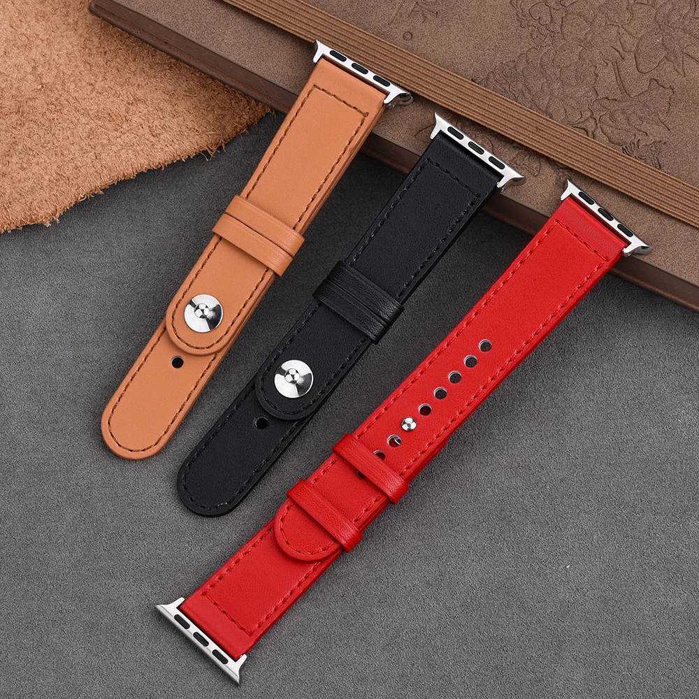 Кожаный ремешок для Apple Watch Band 49 мм 45 42 41 40 38 браслет смарт-часов аксессуары iWatch Series