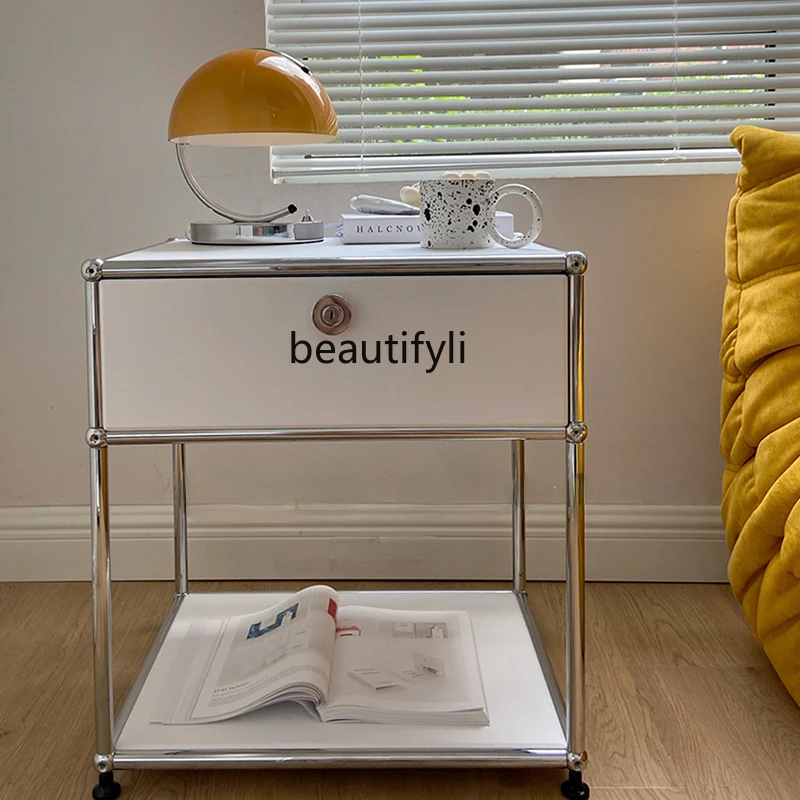 

yj Mid-Ancient Stainless Steel Locker Custom White Simple Bedside Table Ins Art Bedside Table