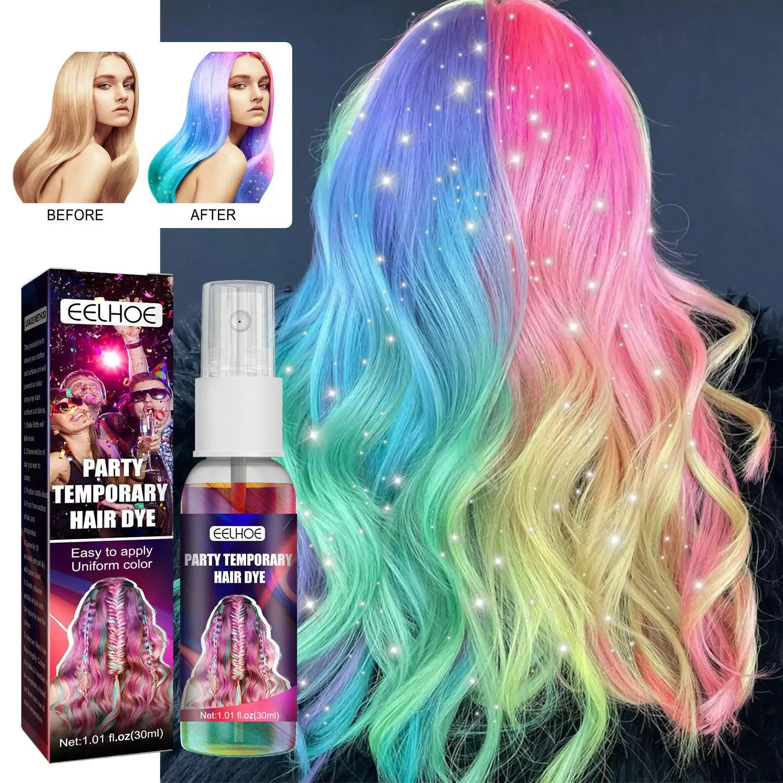 

Party Hair Dye Spray Quick Temporary Hair Dye Hair Glitter Sparkling Dye Washable Hair Styling Instant Tool Color Dye Color G5X4