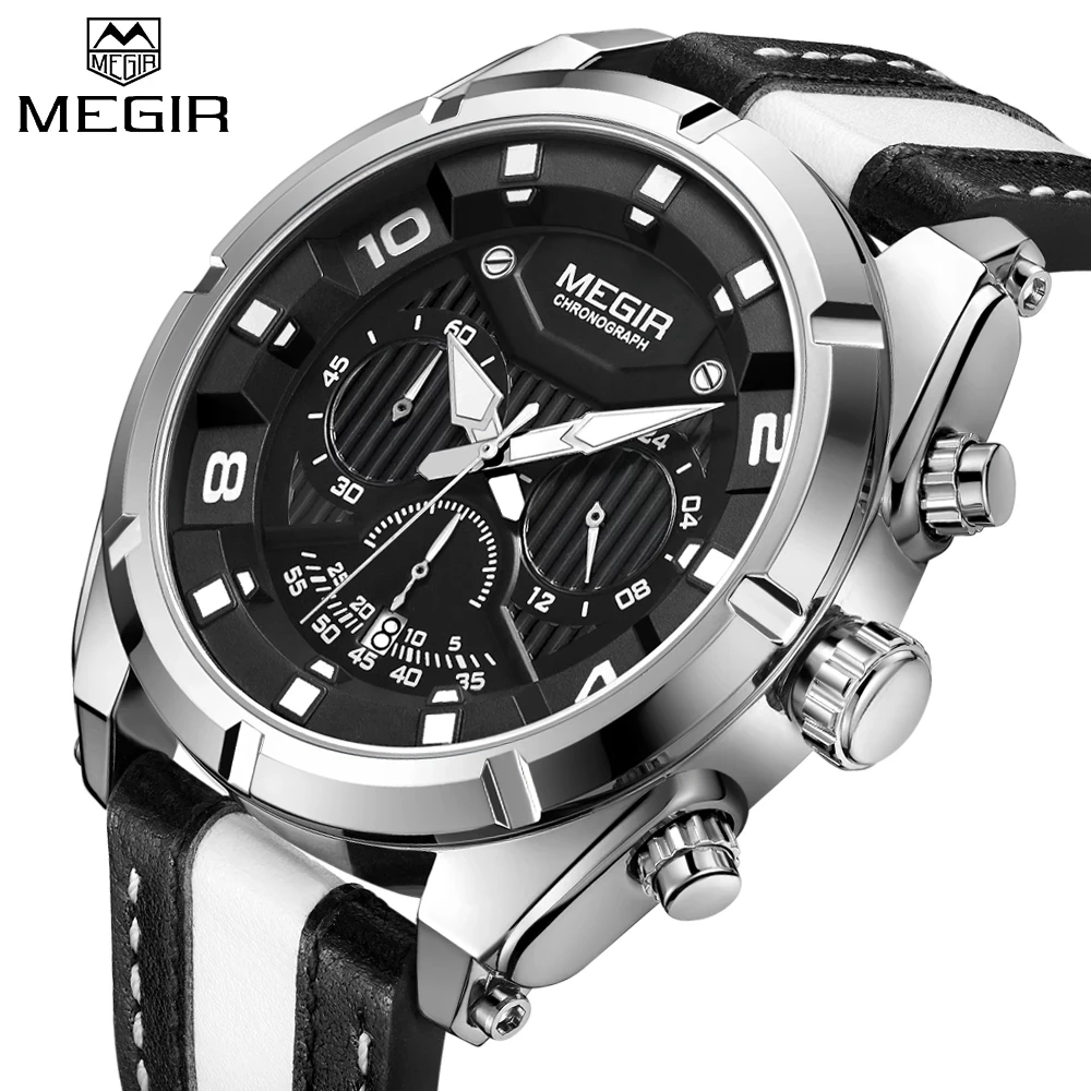 

MEGIR Sport Uhren Männer Mode Luxus Top Marke Lederband Quarz Armbanduhren Wasserdicht Stunde Uhr Männlich Relogio Masculino