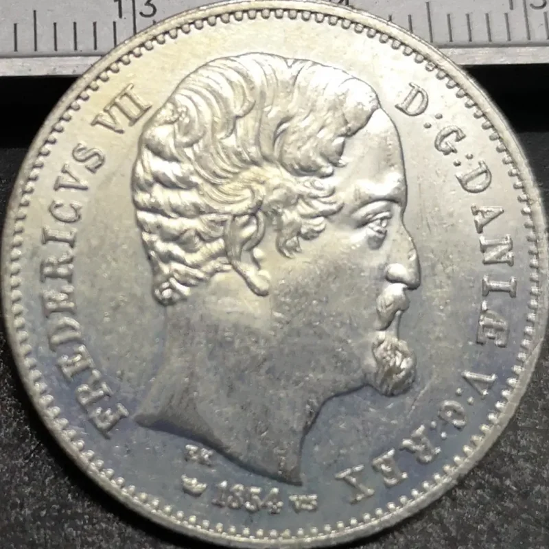 1854 Дания 1/2 Rigsdaler-Фредерик VII Посеребренная КОПИЯ монета UNC