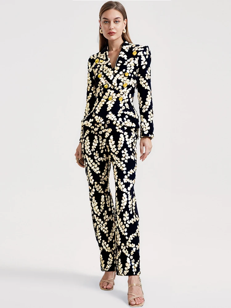 Фестивальные наряды Тенденции Брюки с цветочным принтом Куртка 2024 Новая мода