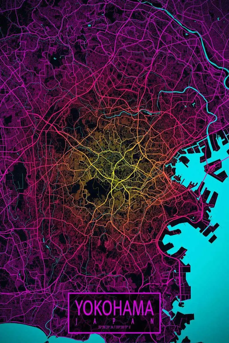 

Неоновая Карта города Иокогама, Настенный декор в стиле ретро, винтажная металлическая вывеска, жестяные таблички, неоновая вывеска для каф...