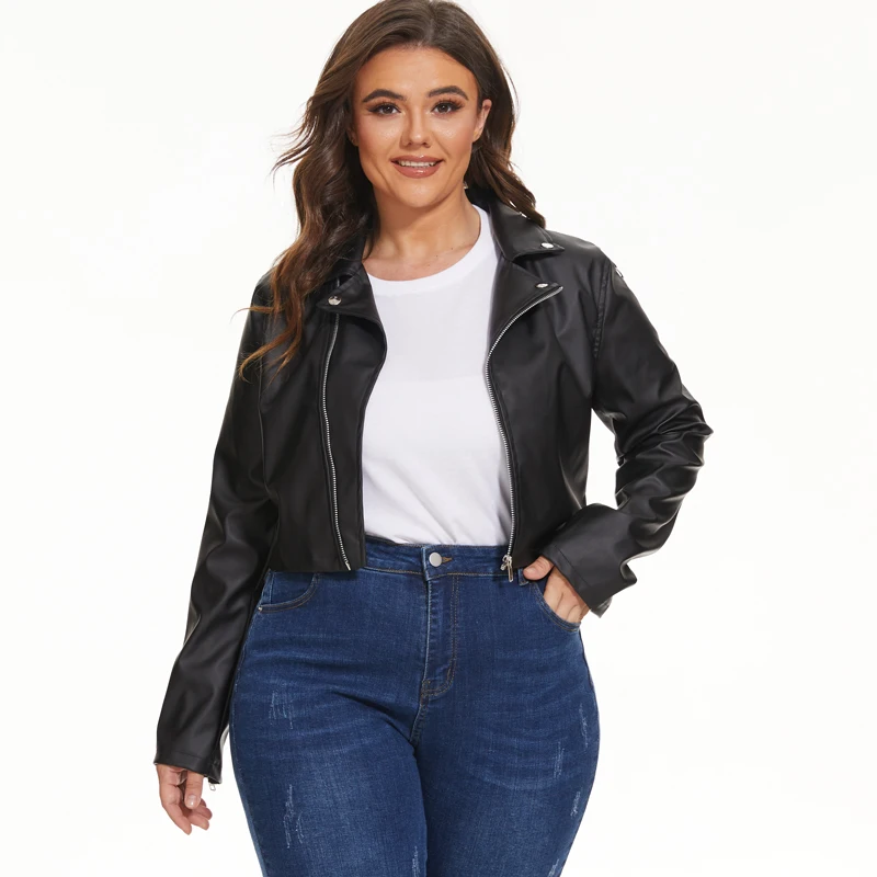 Куртка женская из искусственной кожи с длинным рукавом и цепочками - купить по