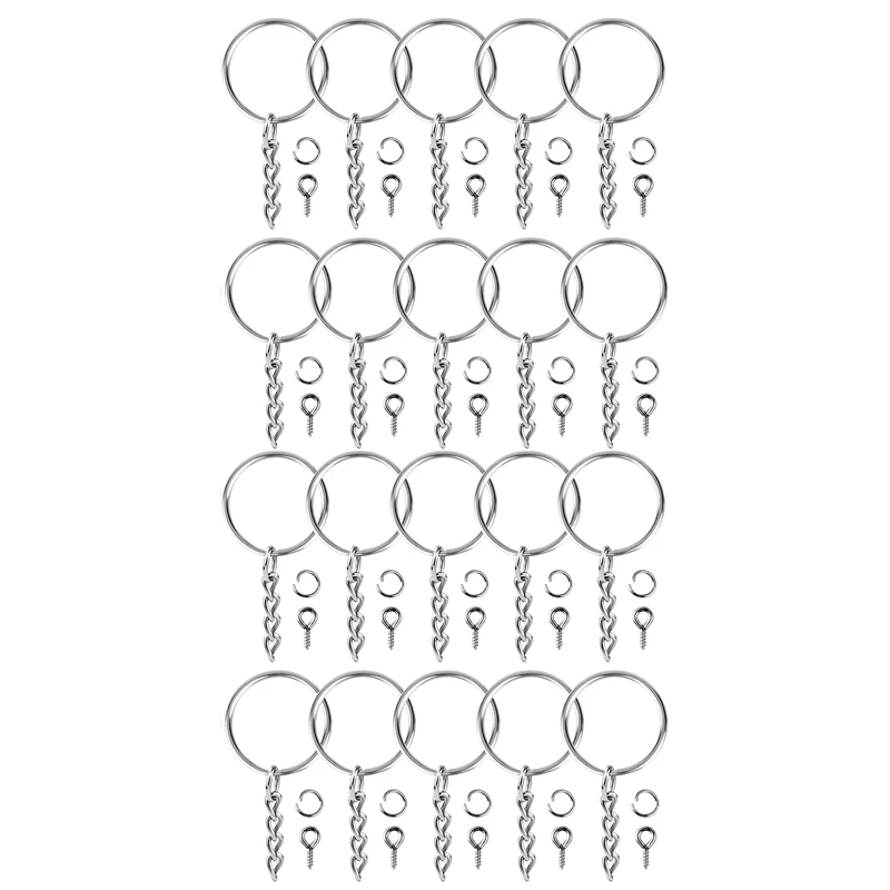 

200Pcs Keychain Rings Jewelry With Chain And 100 Pcs Screw Eye Pins Bulk For Crafts