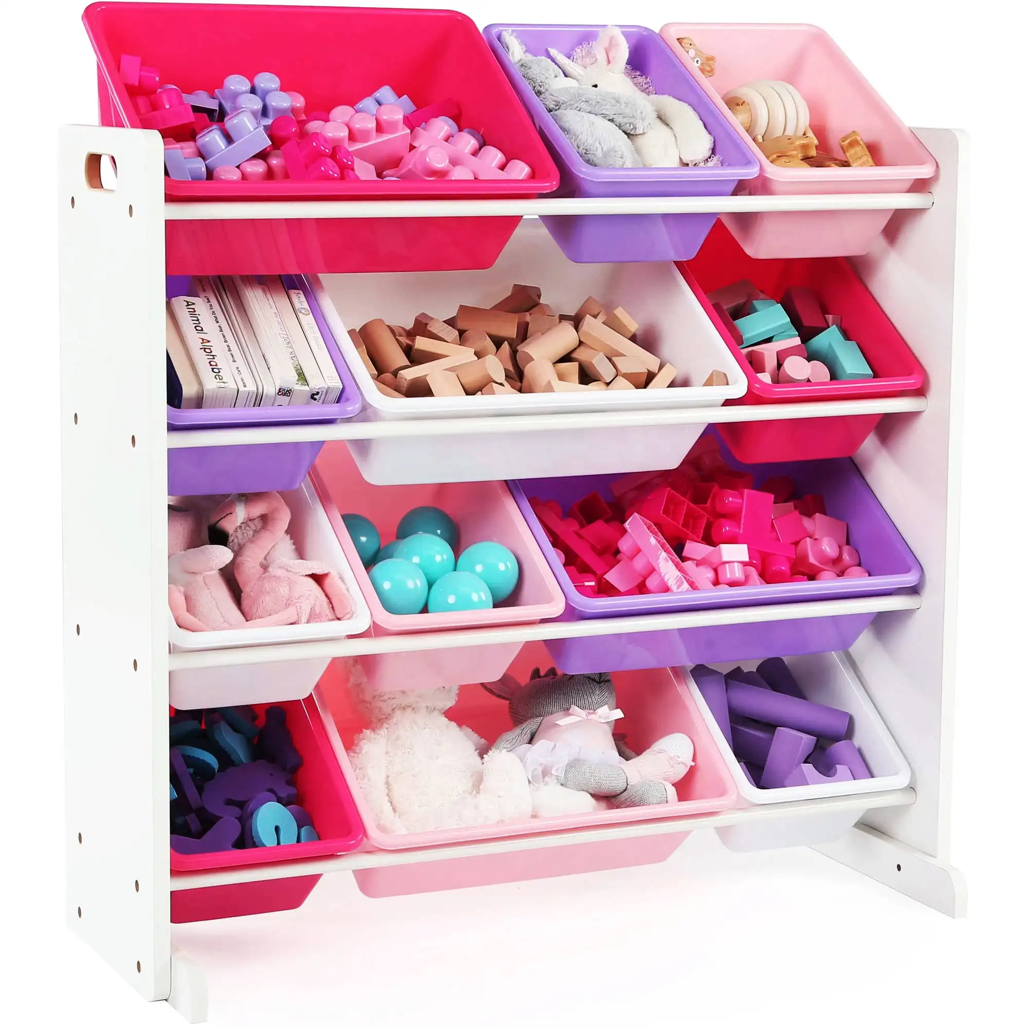 

Kids Toy Storage Organizer with 12 Plastic Bins, Multiple Colors