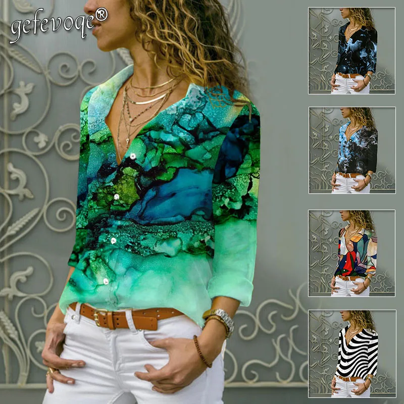 Женская винтажная рубашка на пуговицах Повседневная блузка большого размера с