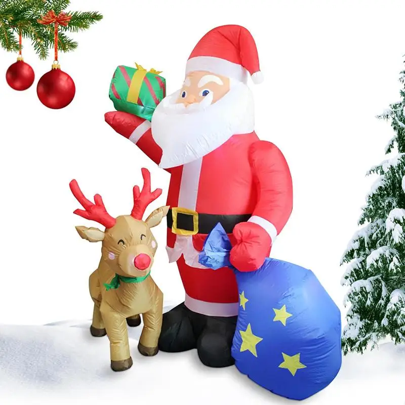 Santa Inflatables Outdoor Decorations 6ft / 183cm Blow Up Santa With Gift Box And Reindeer Outside Waterproof Christmas Decor