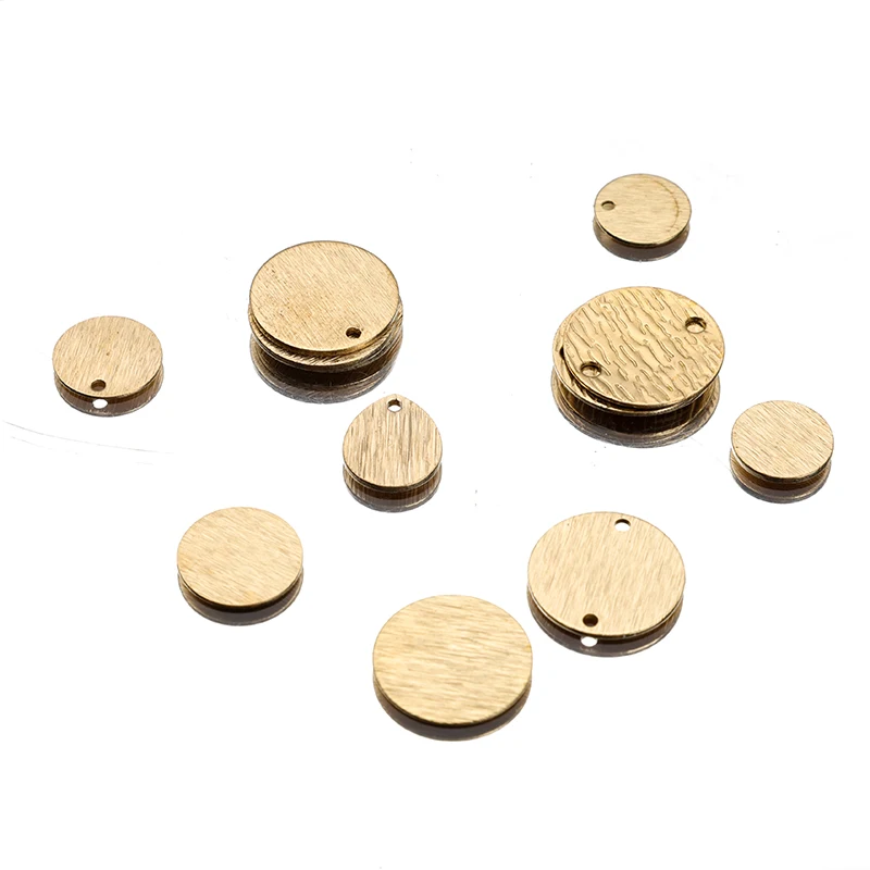 

10-50Pcs Raw Brass Stamping Blank Flat Round Textured Disc Charms Plate Pendant Connector For DIY Earring Jewelry Making Finding
