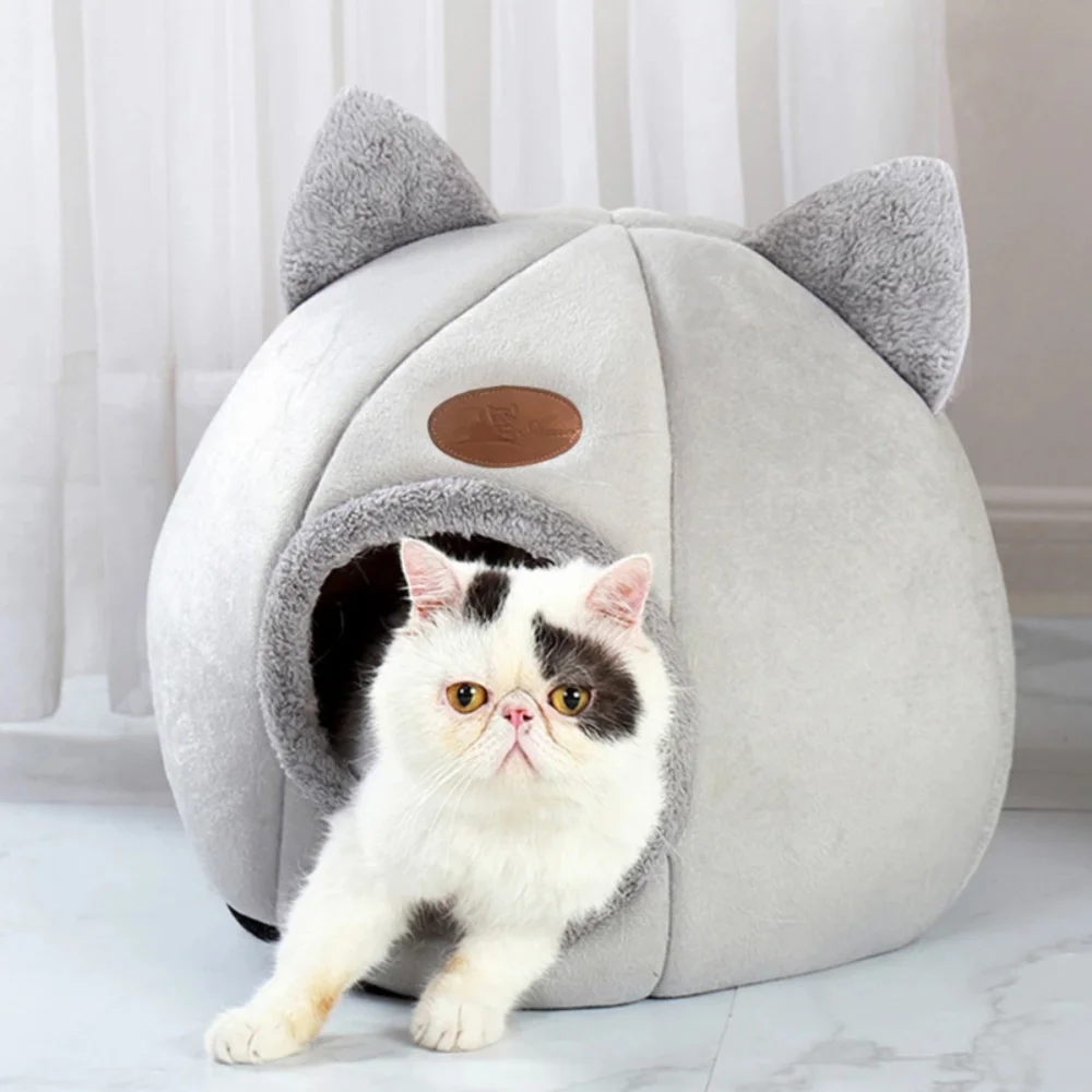 

Cat Pet Dog Warm House Semi-Enclosed Cave Bed Dog Kennel Indoor Non-Slip Warm Cat Head Shape Pet Cat Dog Kennel Bed