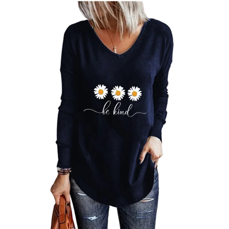 

Women V-Neck Long Sleeve All-match T-Shirt Spring Vintage Floral Printed Loose Irregular Tops 2022 New Casual Cotton TShirts