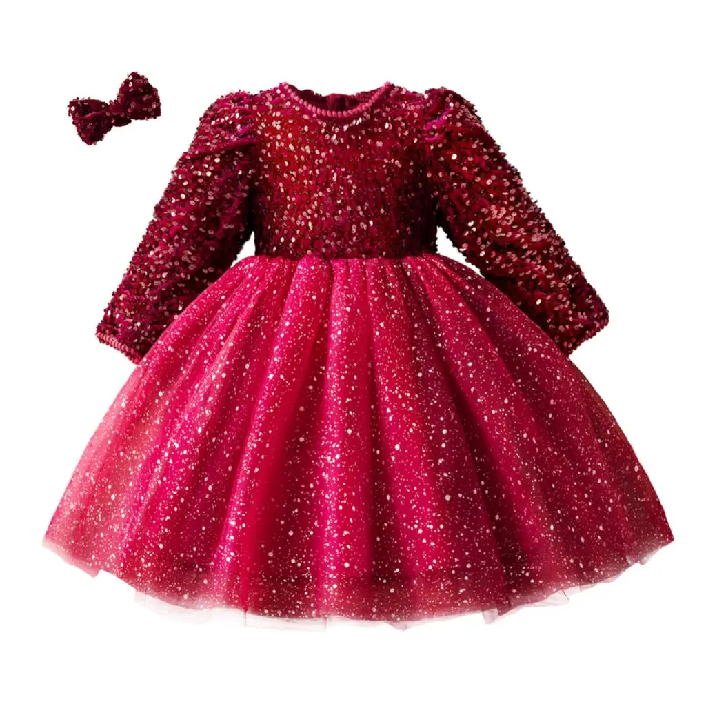 

2022 Sequins Girl Dress Spring Evening Party Gown Long Sleeve Children Clothes Kids Dresses for Girls Princess Clothing 3-8T