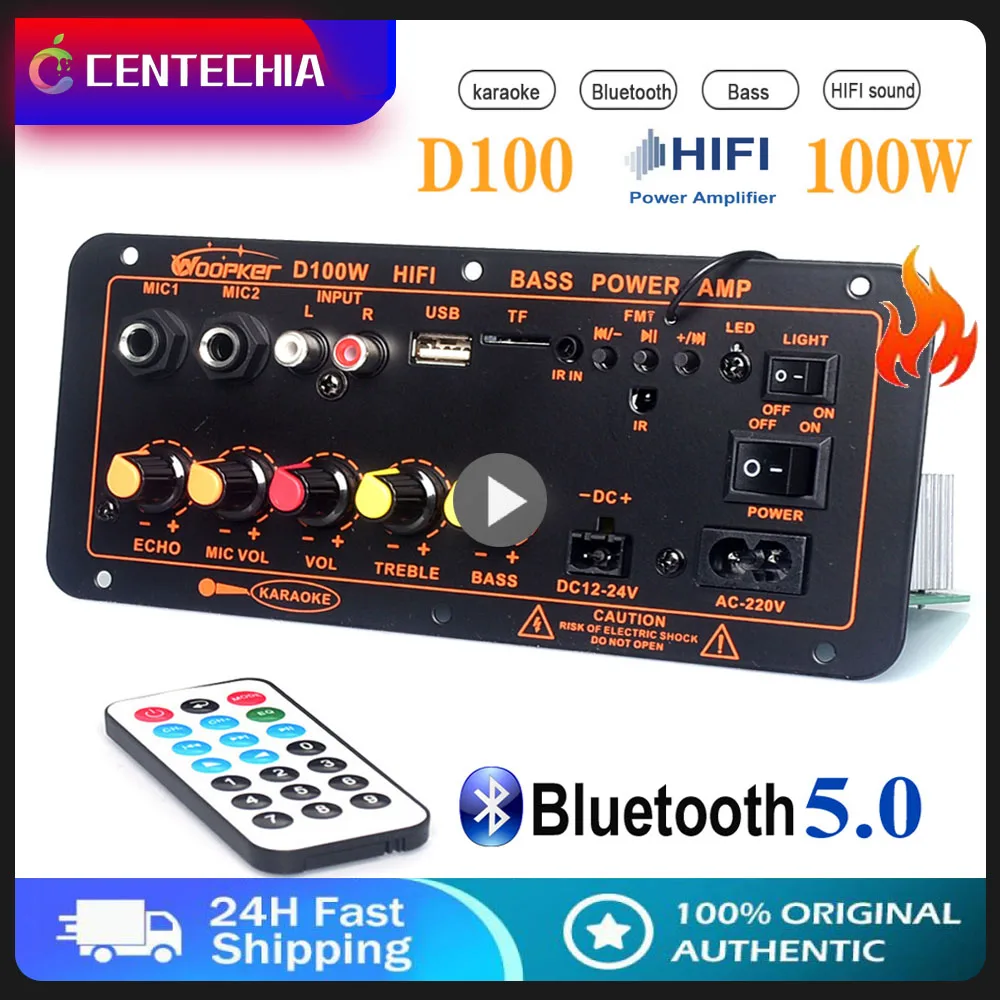 

Bluetooth-compatible 5.0 Audio Amplifier Board 100W Max 220V/12V/24V Subwoofer Digital AMP Support Dual Microphone MP3 Player