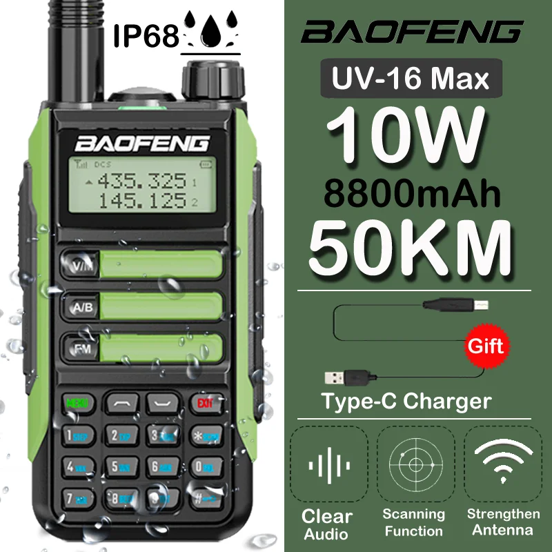 baofeng uv 16 ip68 waterproof 50km long distance dual band 136 174400 520mhz walkie talkie uv 5r uv 10r uv 9r plus uv 82 uv 16s free global shipping