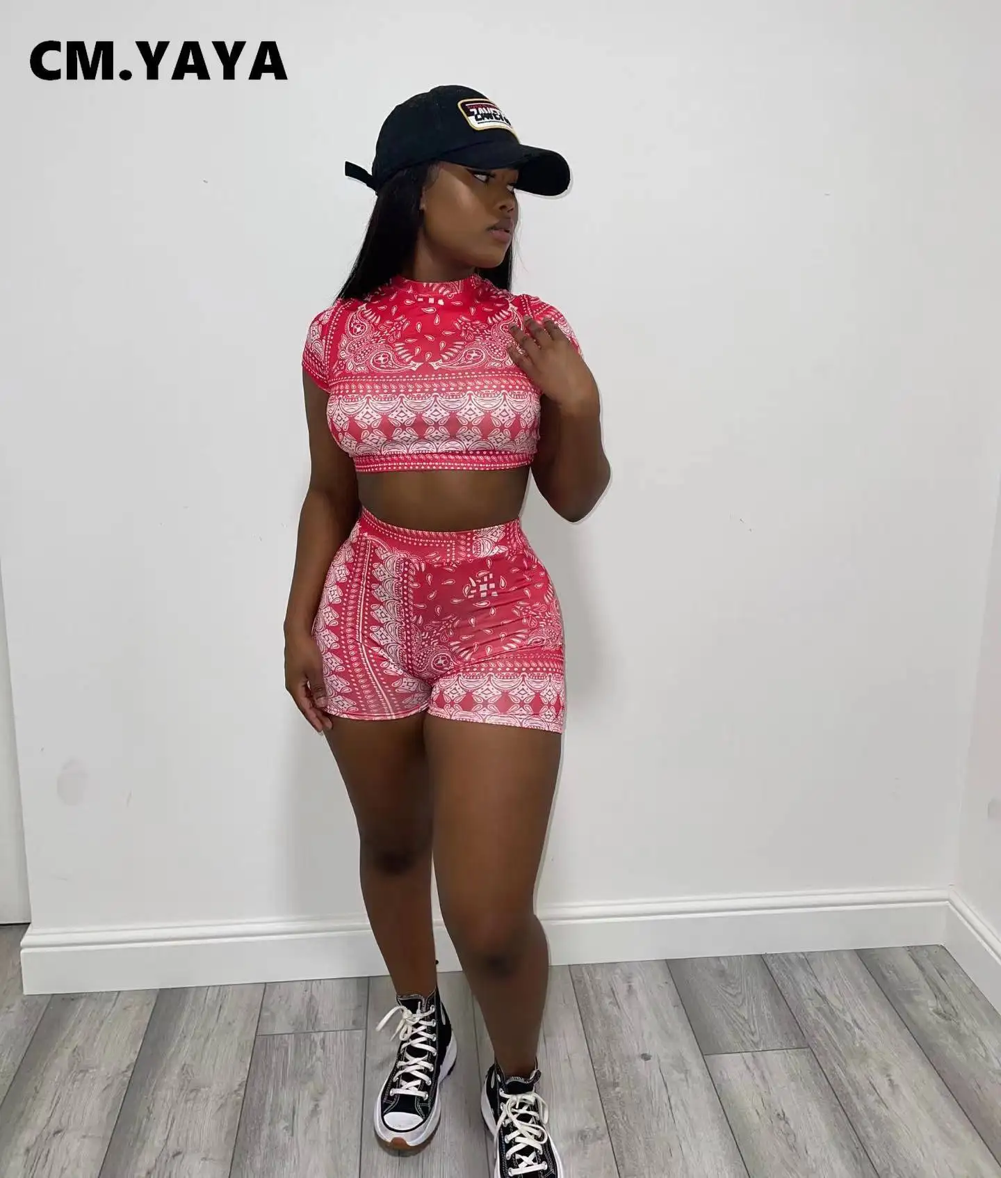 

Женский костюм для отдыха CM.YAYA Bandanna, костюм из 2 предметов с рисунком Пейсли, летний спортивный костюм из двух предметов, модель 2022 года