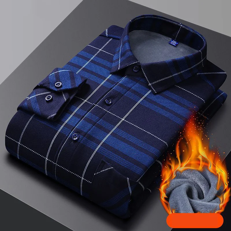 Winter long-sleeved thermal shirt plus velvet thick casual formal business plaid shirt middle-aged plus size top