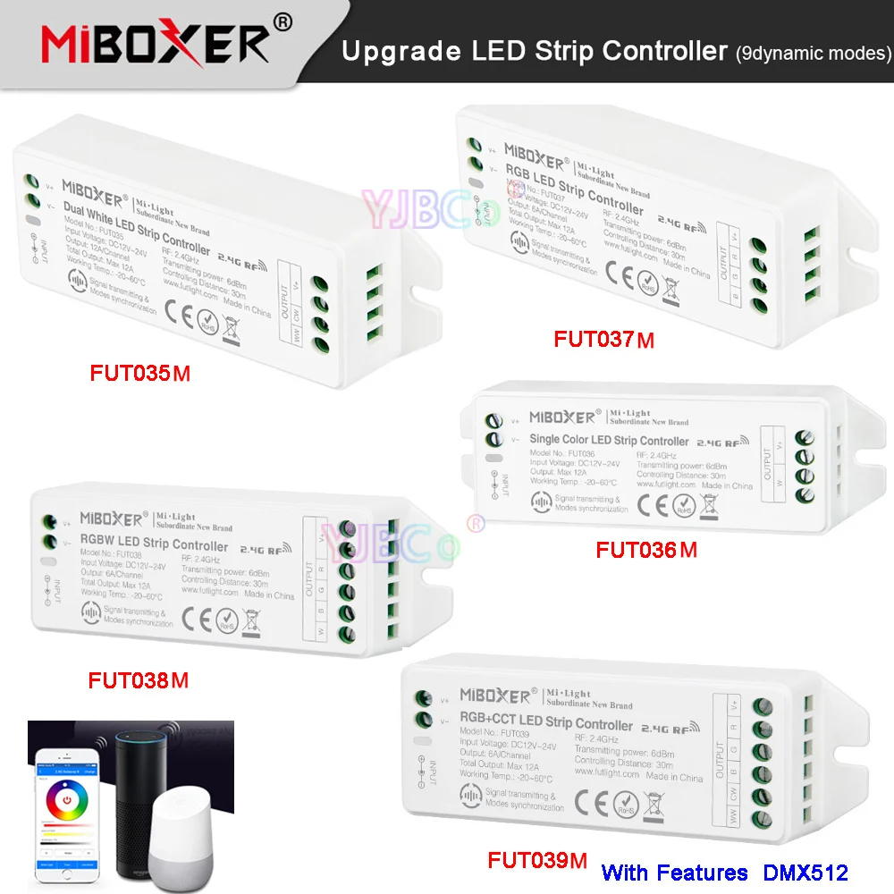 12V 24V FUT037 RGB FUT038 RGBW FUT039 RGB+CCT FUT036 Single Color FUT035 Double white Miboxer 2.4G LED Strip Controller Upgrade
