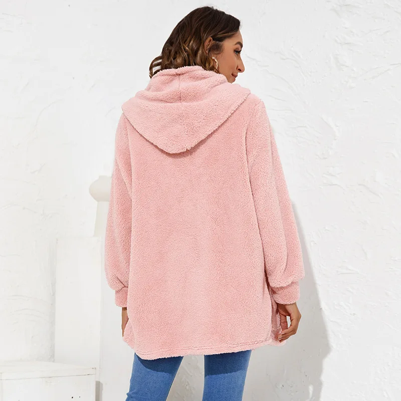 Autumn Winter 2022 Warm Plush Hooded Jackets Women's Faux Fur Coats Vintage Loose Thick Casual Jacket Women