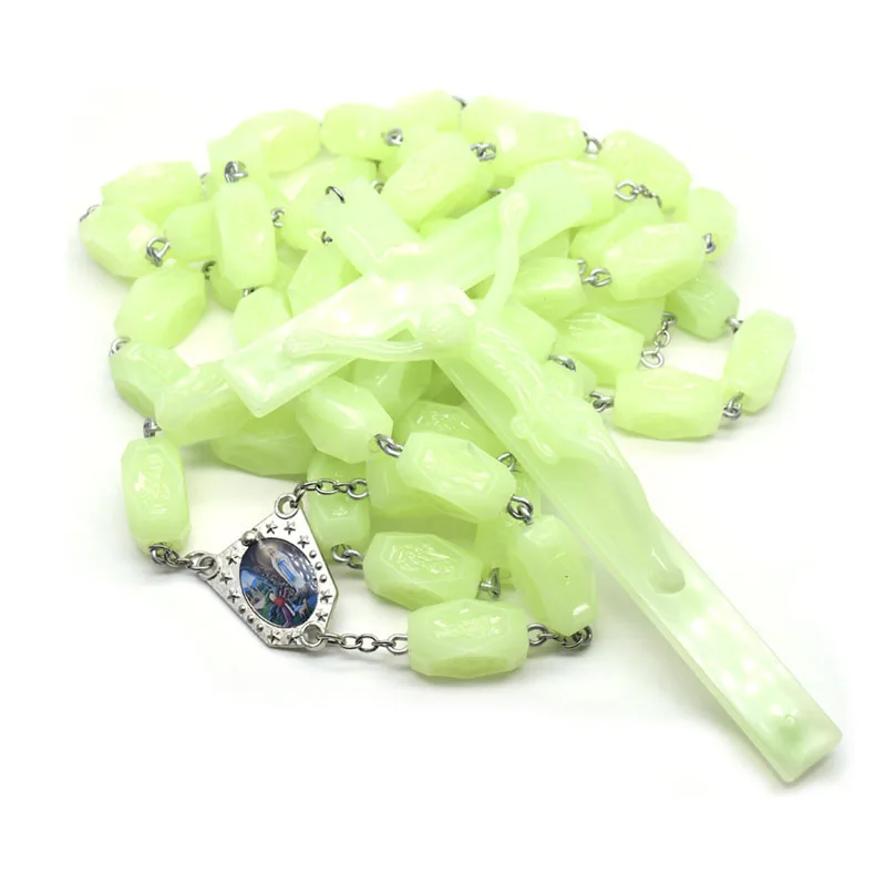 

Wall Decoration Large Luminous Plastic Square Beads Rosary Cross Pendant Wall Necklace Prayer Beads
