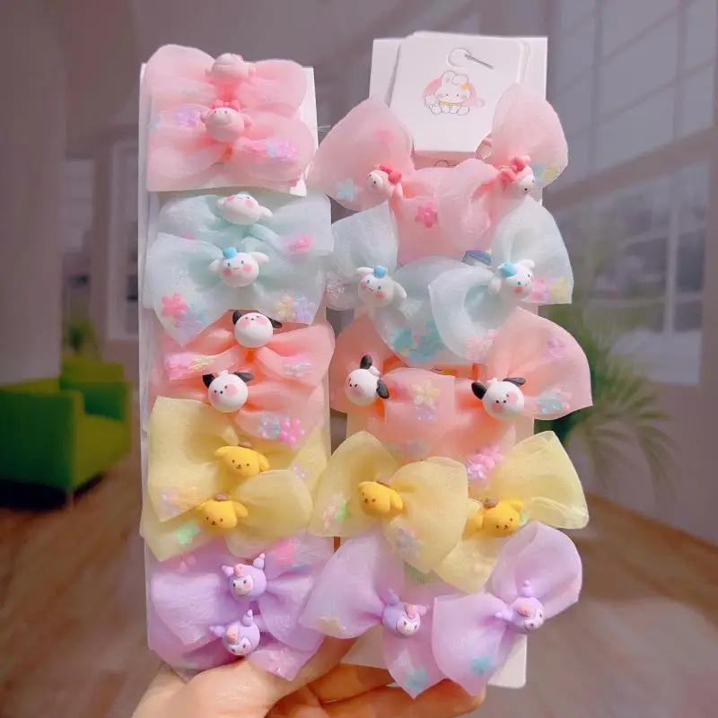 

New Sanrio Kawali Kuromi Mymelody Cinnamoroll Pochacco Pompompurin Hairpin Hair Rope Headwear Baby Cute Girls Gift Toys For Kids