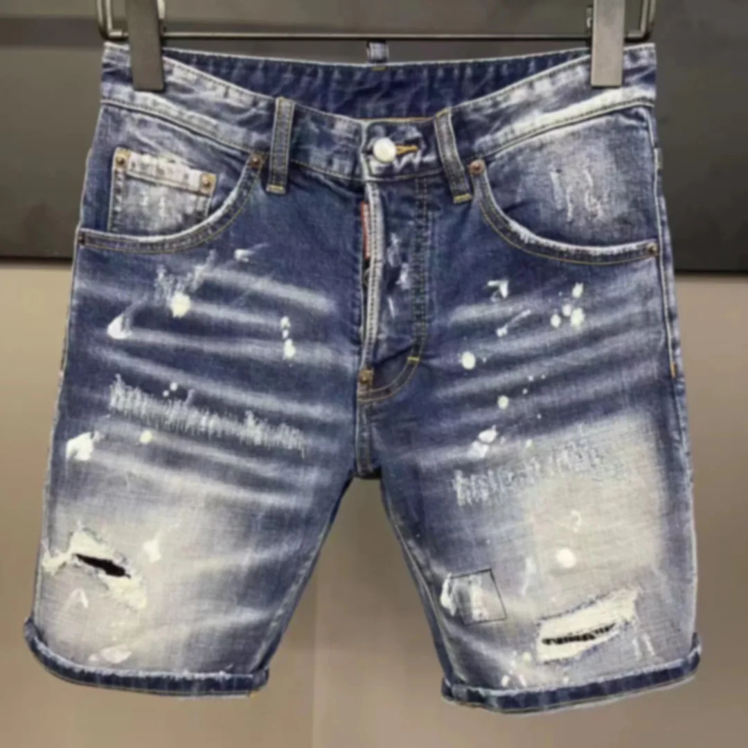 

2023 Spring and Summer New D2 Jeans Slim Fit Letter Print Logo Elastic Speckle Men's Shorts Capris