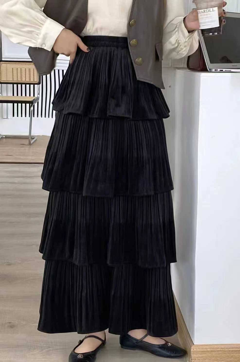 Новинка 2023 осенне-зимняя женская юбка с завышенной талией яркая теплая бархатная