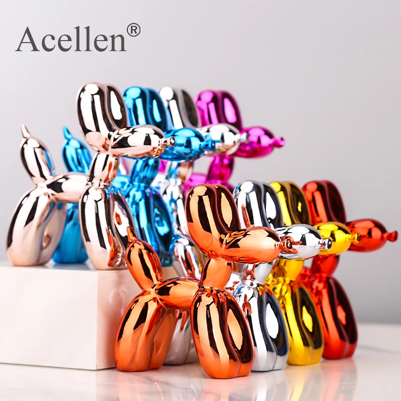 Animals Figurine Resin Cute Shiny Balloon Dog Shape Statue Art Sculpture Figurine Craftwork Home Decor with Antiskid Mat Lucky