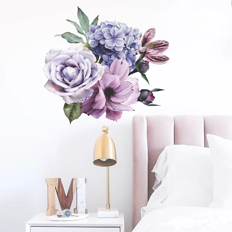 Романтическая Настенная Наклейка с фиолетовыми цветами домашняя роспись обои