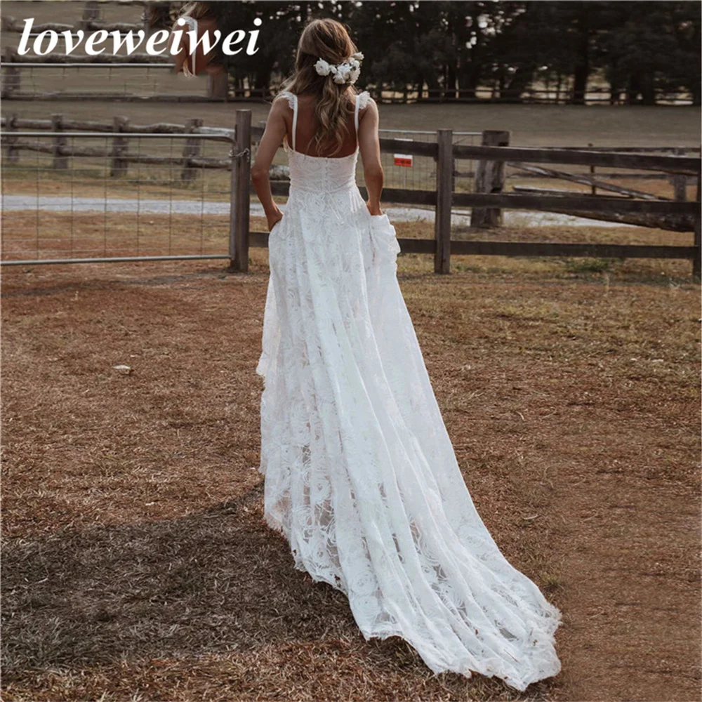 

Loveweiwei Lace Boho Wedding Dresses for Women Bride Straps Bohemian Bridal Gowns Beach Marriage Dress Vestidos De Noiva Simples