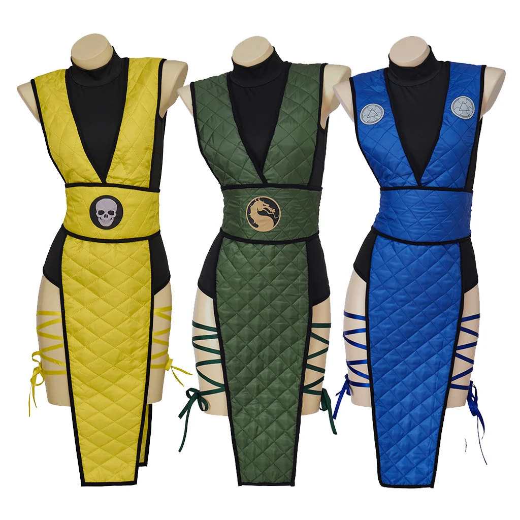 Игра Mortal Kombat Скорпион ролевой костюм для девочек желтый зеленый и синий три вида