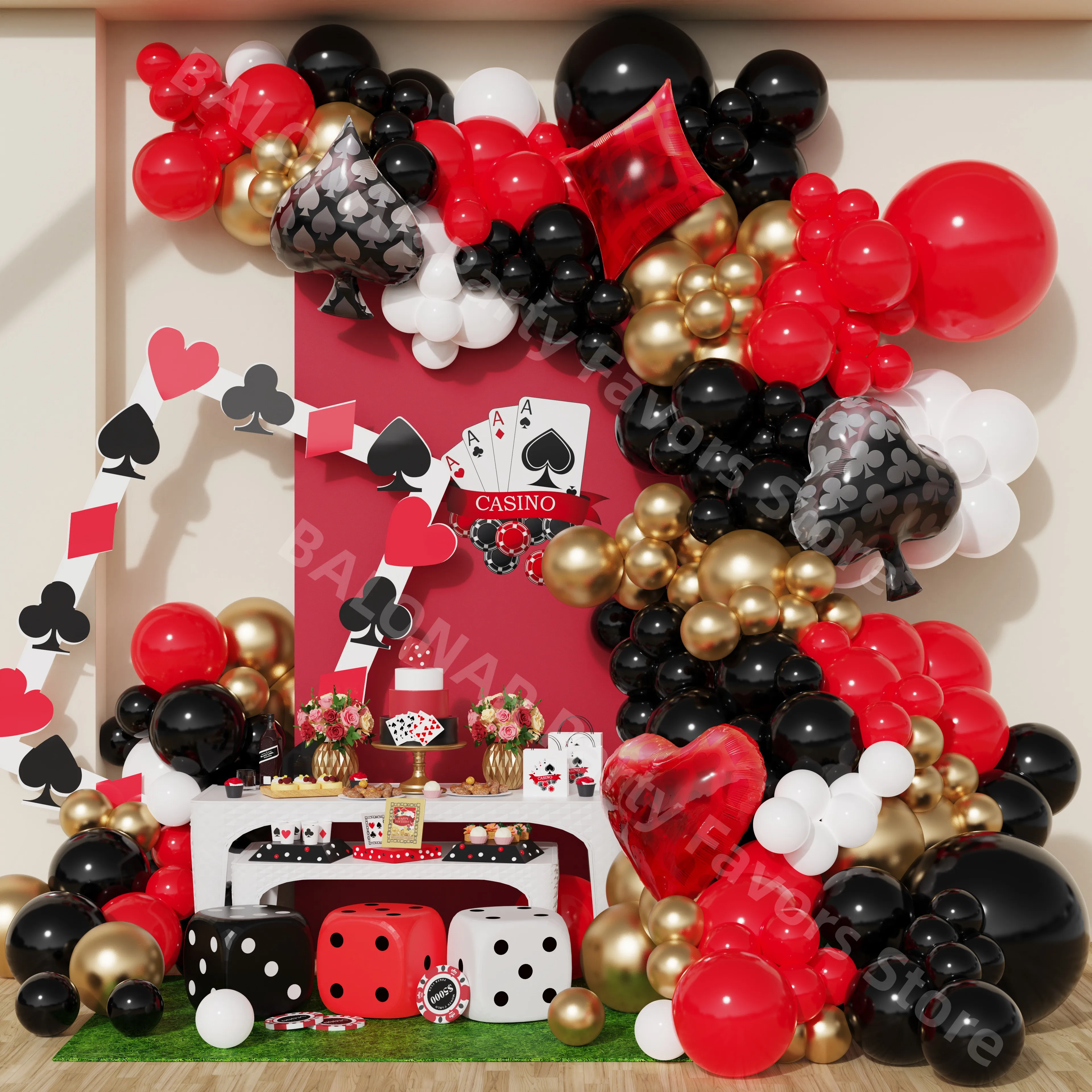 145pcs Red Black Balloon Garland Arch Kit Balloons Night Casino Theme Party Decoration Poker Foil Balloons Birthday New Year