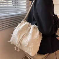 summer 2022 new trendy messenger bag textured drawstring handbag fashion ladies bucket bag popular shoulder small bag women