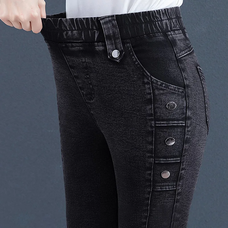 

Зимние теплые плотные бархатные обтягивающие эластичные джинсы для отдыха с высокой талией облегающие Vaquero отбеленные теплые зимние джинсовые брюки черные леггинсы