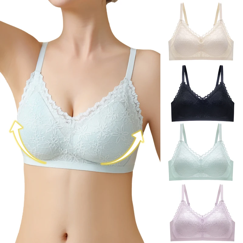 

Seamless Lace Bras for Women Wireless Push Up Bra Thin Comfort Underwear Sexy Lingerie French Style Bralette V Neck Vest Top