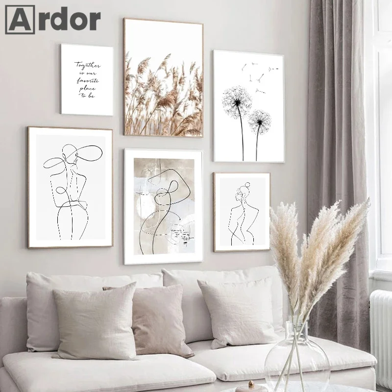 

Abstract Dandelion Grass Plant Poster And Print Figure Line Drawing Wall Art Canvas Painting Nordic Pictures Living Room Decor