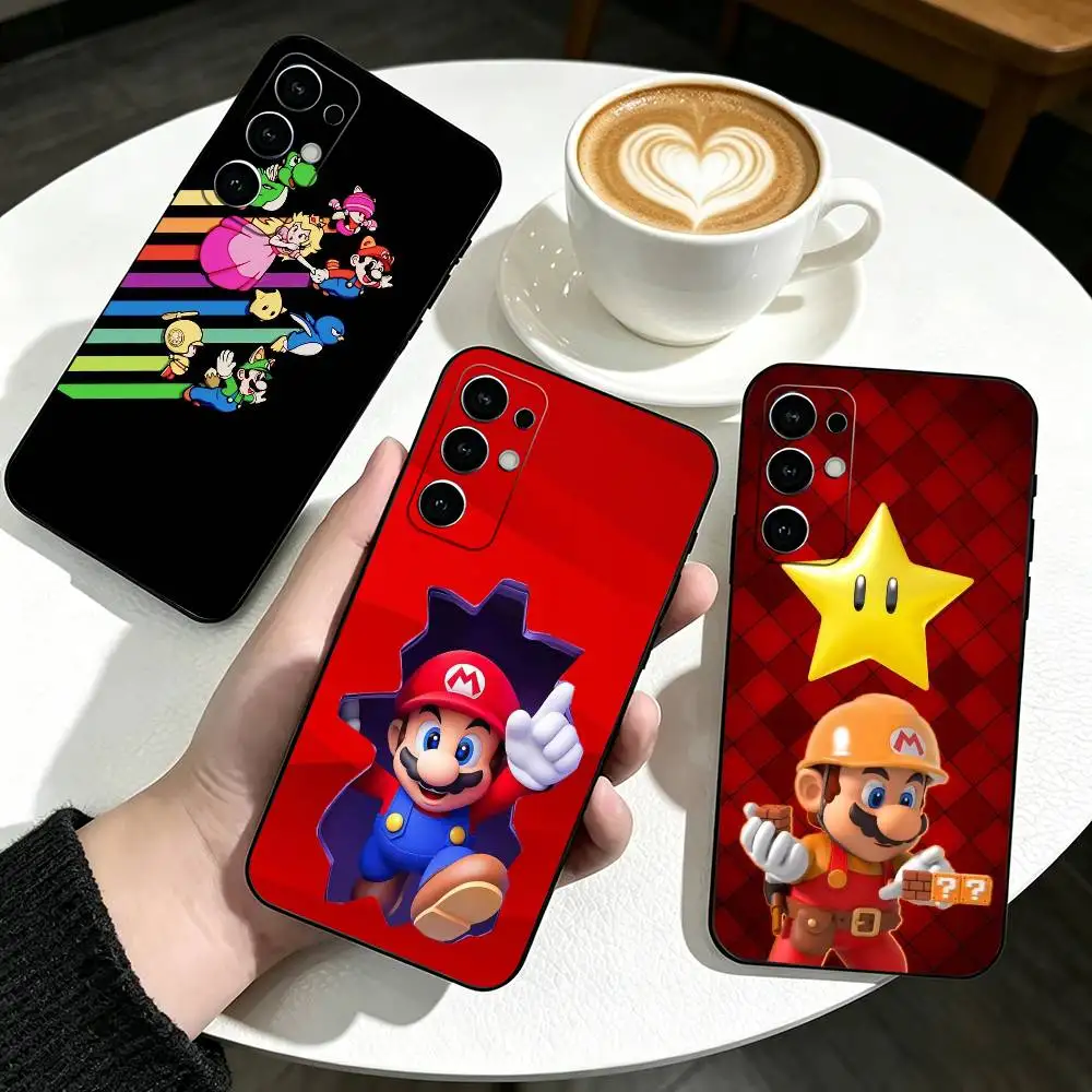 Фото Чехол для телефона Samsung S25, S24, S21, S22, S23, S30, Ultra, S20, Plus, FE с дизайном Super Mario, мягкий силиконовый, черный №1