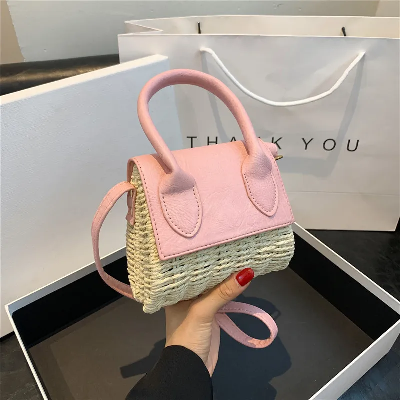

2023 Summer Women Beach Shoulder Bag Contrast Color Small Flap Bag Casual Rattan Straw Bags Travel Crossbody Bag Popular Handbag